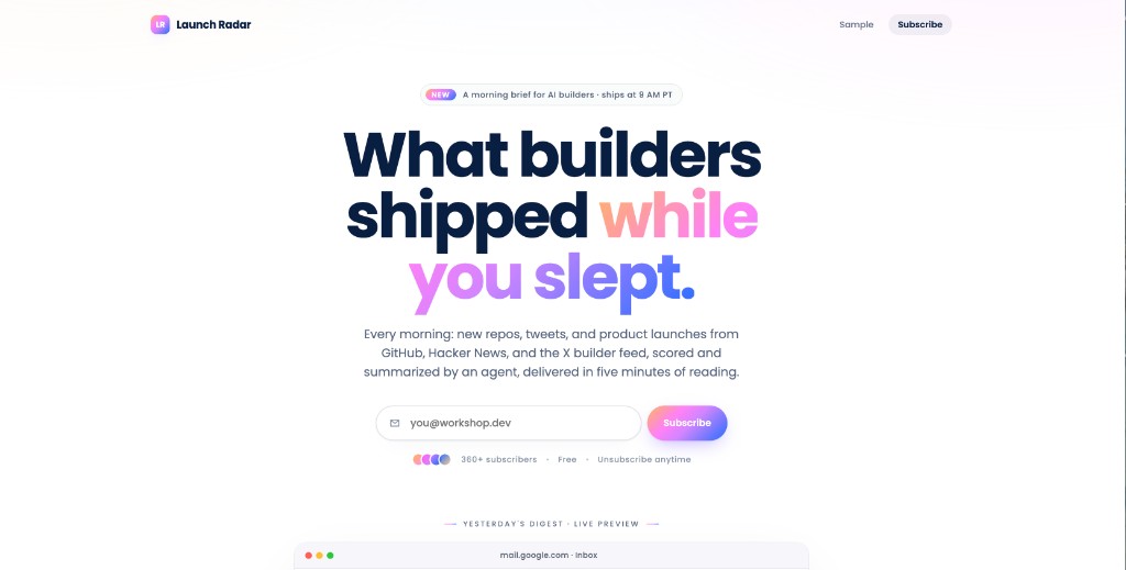 Launch Radar landing page with subscribe form